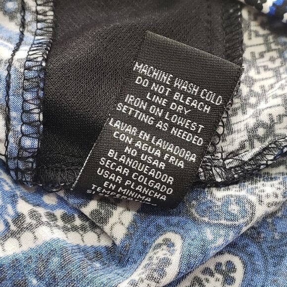 R&K Black Blue Paisley Print Open Cropped Jacket Sz L - Picture 13 of 13